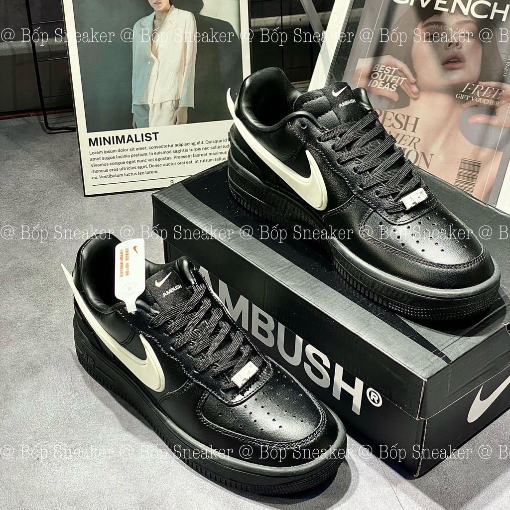 Giày AF1 Low SP AMBUSH ‘Black’ DV3464-001, Giày AF1 Low Ambush Black Đen V2 Da Thật Lai Au