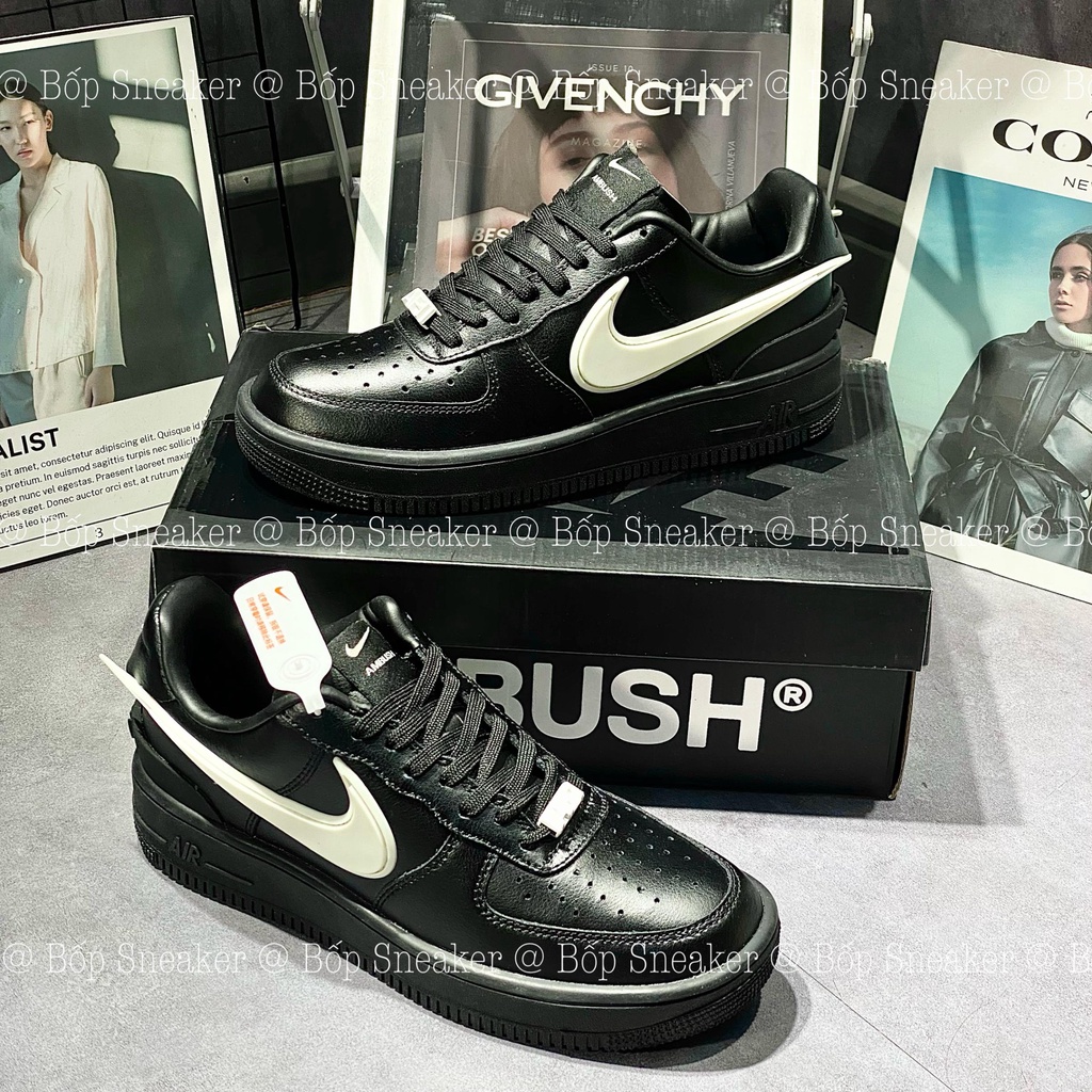 Giày AF1 Low SP AMBUSH ‘Black’ DV3464-001, Giày AF1 Low Ambush Black Đen V2 Da Thật Lai Au