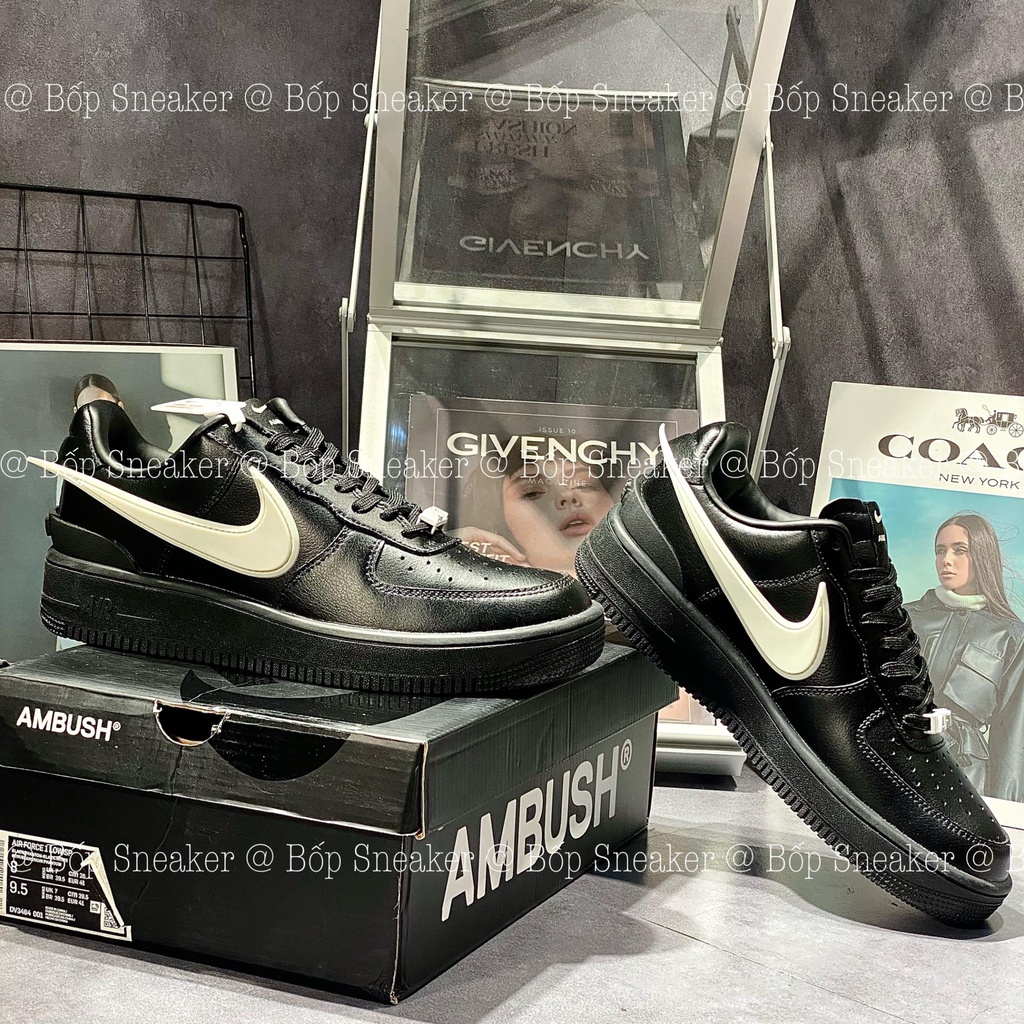 Giày AF1 Low SP AMBUSH ‘Black’ DV3464-001, Giày AF1 Low Ambush Black Đen V2 Da Thật Lai Au