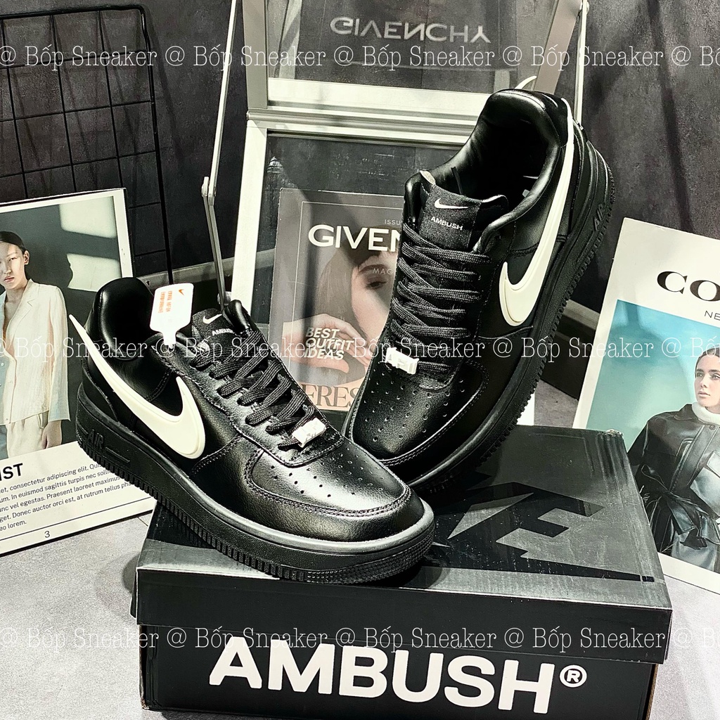 Giày AF1 Low SP AMBUSH ‘Black’ DV3464-001, Giày AF1 Low Ambush Black Đen V2 Da Thật Lai Au