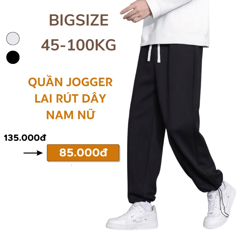 BIGSIZE 40-100KG Quần Jogger nam nữ Sói Store lai rút mặc được 2 kiểu thun da cá 2 màu