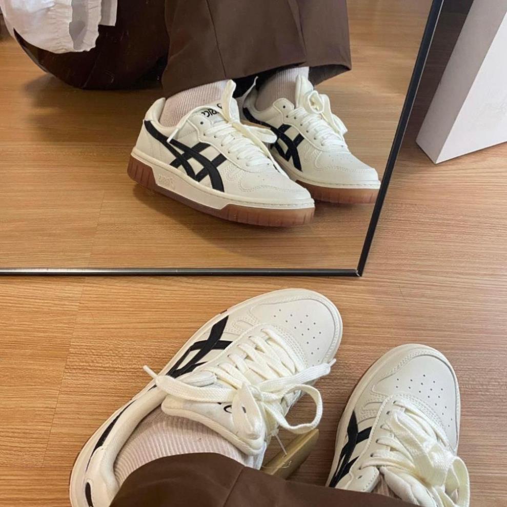 Giày Thể Thao Asics Court Mz, Giày Asic Court Nam Nữ Basic White Cream And Black Full màu-Full size