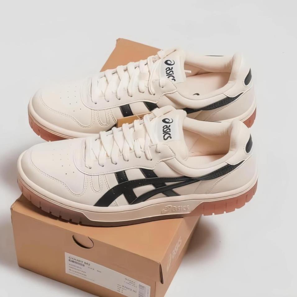 Giày Thể Thao Asics Court Mz, Giày Asic Court Nam Nữ Basic White Cream And Black Full màu-Full size