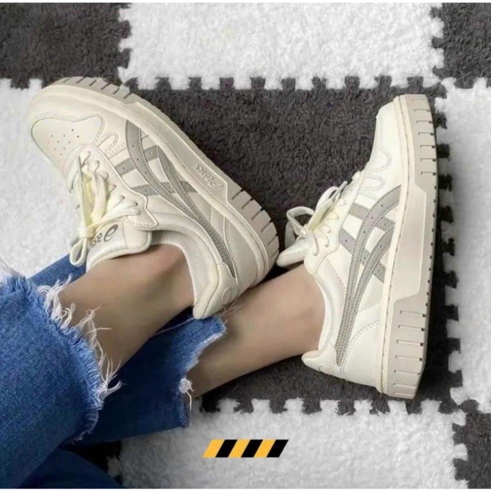Giày Thể Thao Asics Court Mz, Giày Asic Court Nam Nữ Basic White Cream And Black Full màu-Full size