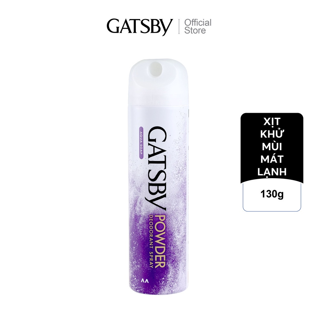 [Mã BMLT35 giảm đến 35K đơn 99K] Xịt Khử Mùi Cơ thể GATSBY POWDER DEODORANT SPRAY AQUA SOAP C1 Khô Thoáng Mát Lạnh 130g