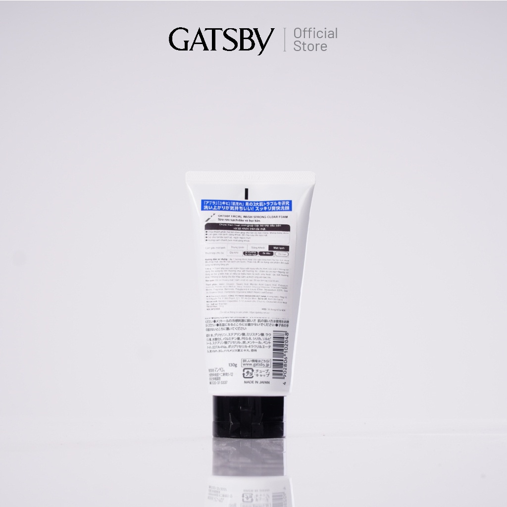 Sữa rửa mặt than hoạt tính GATSBY Facial Wash Strong Clear Foam sạch dầu & giảm nhờn 130g