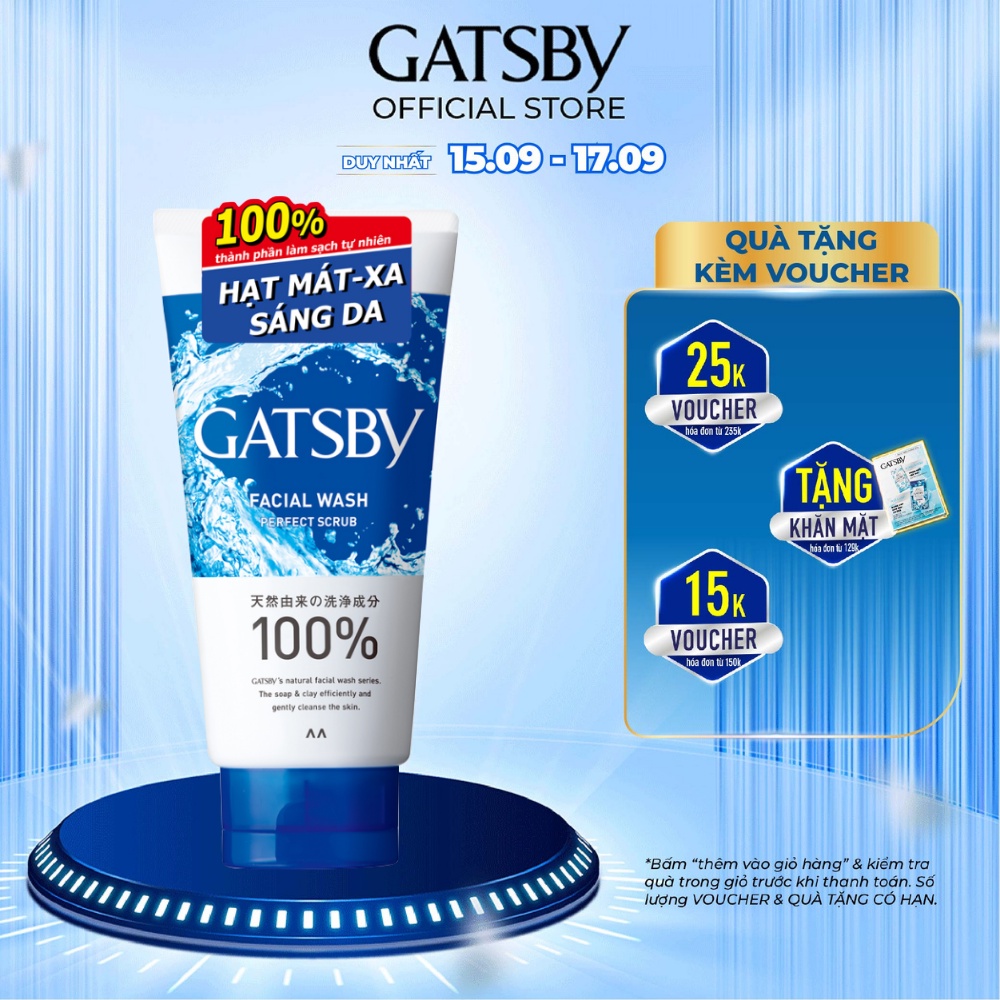 Sữa rửa mặt GATSBY Facial Wash Perfect Scrub hạt Mát-Xa sáng da & mát lạnh 130g