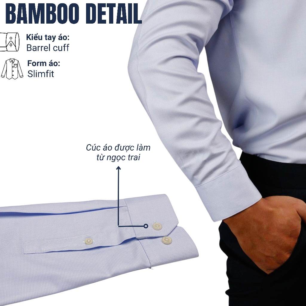 Áo sơ mi nam tay dài THE WIND bamboo nano xanh nhạt chấm trắng AS23036D