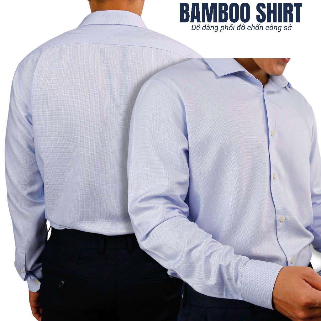 Áo sơ mi nam tay dài THE WIND bamboo nano xanh nhạt chấm trắng AS23036D