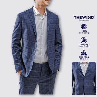 Áo blazer nam THE WIND  caro sọc xanh đen áo vest dáng ôm phóng khoáng, thanh lịch form slimfit BS23010