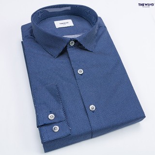Áo sơ mi nam THE WIND xạm navy chấm bi hoa