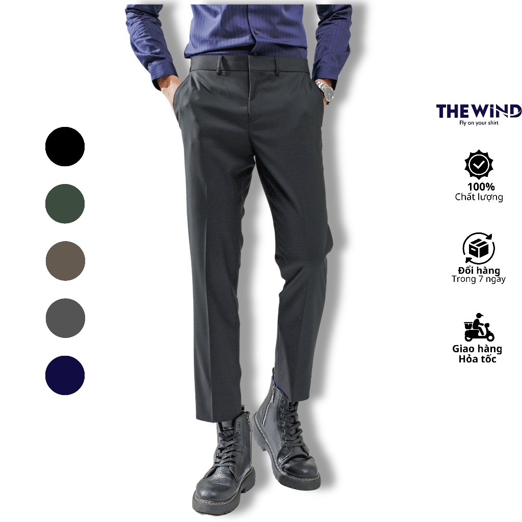 Quần tây nam THE WIND màu đen co dãn nhẹ dáng ôm công sở cao cấp QTS23011DP