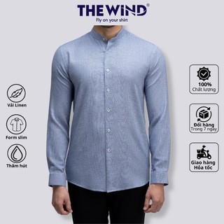 Áo sơ mi nam tay dài THE WIND linen xanh xám dáng ôm somi công sở slim fit