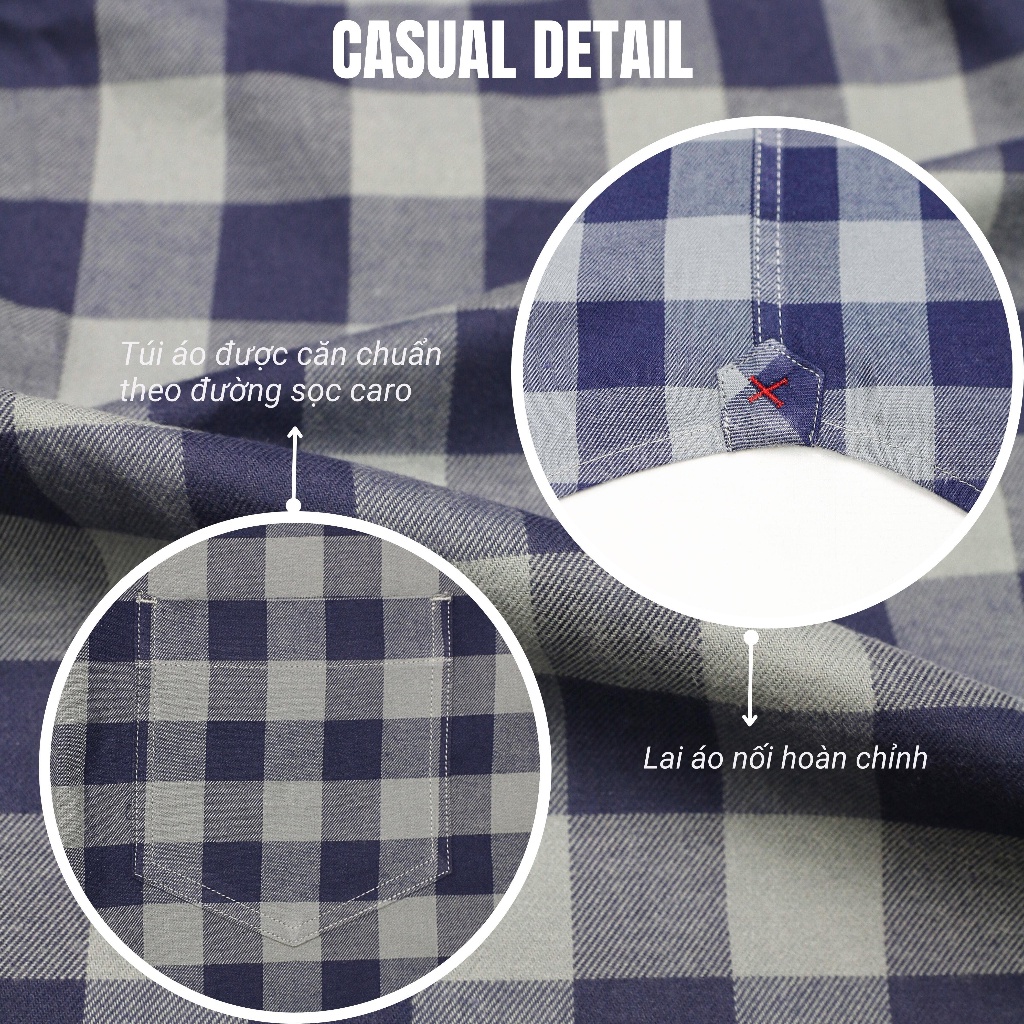 Áo sơ mi nam tay dài cotton THE WIND casual caro xanh xám dáng ôm AS23011DT