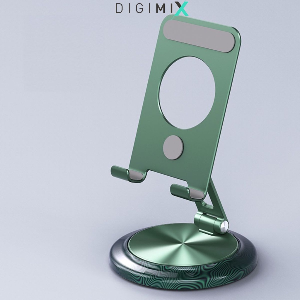 Kệ kê điện thoại để bàn xoay 360 độ của Digmix L68X chỉnh độ cao, thiết kế công thái học decoer tiện lợi.