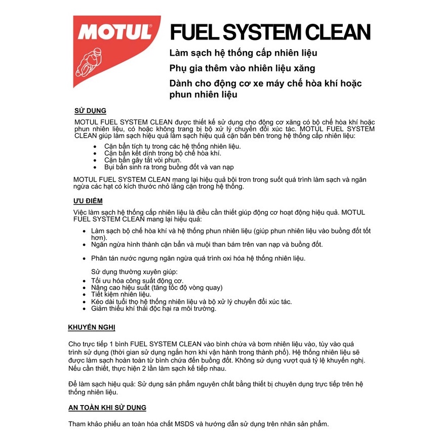 Phụ gia vệ sinh hệ thống nhiên liệu xe máy - FUEL SYSTEM CLEAN MOTO 200ml