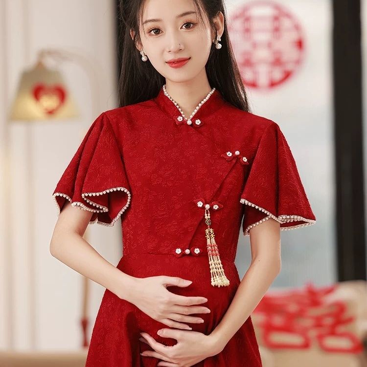 Đầm Sườn Xám Cách Tân Phong Cách Trung Hoa 2023 Cho Phụ Nữ Mang Thai 09.14