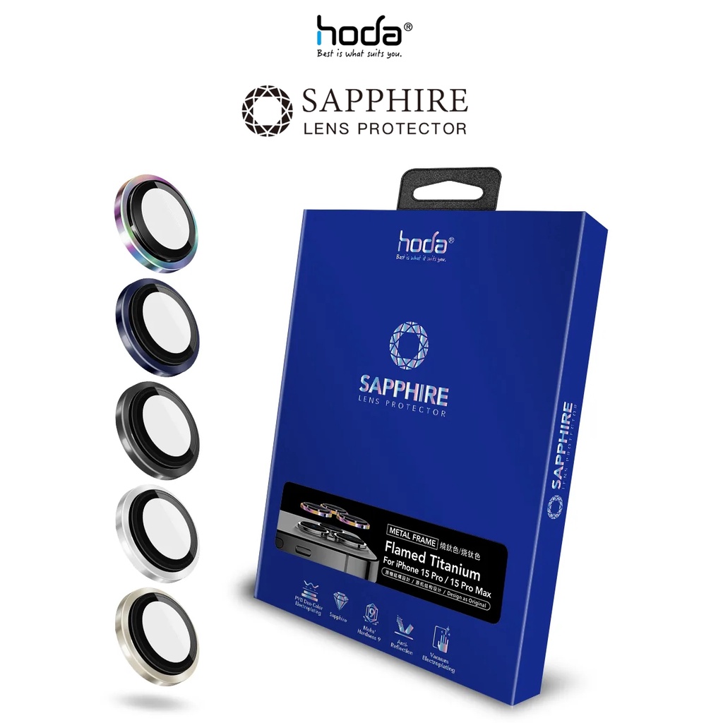 Hoda Sapphire Lens camera Protetor - Cường lực bảo vệ Camera cho IPhone 15 Pro Max , 15 Plus Khung kim loại Titanlium