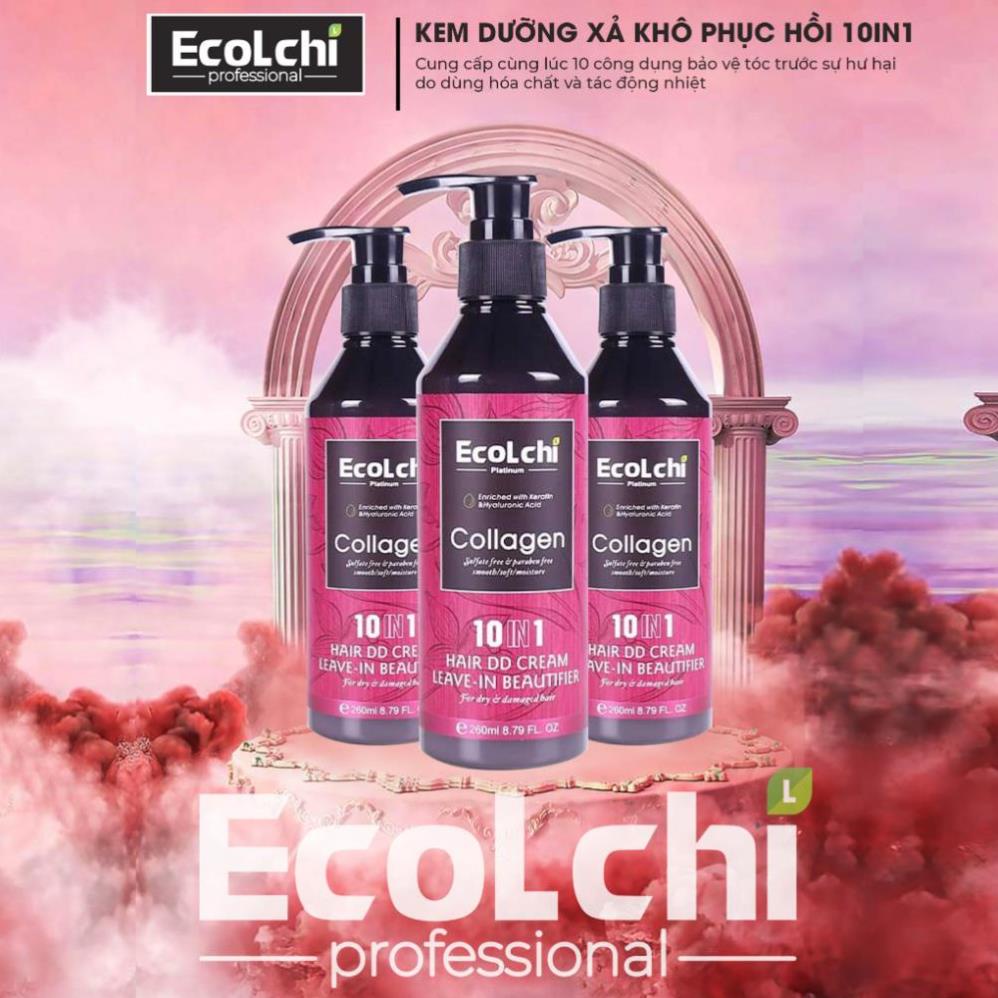 Kem dưỡng xả khô Ecolchi Collagen 260ml - Cung cấp dưỡng ẩm cho tóc phục hồi hư tổn, dưỡng tóc khô xơ uốn duỗi nhuộm CH