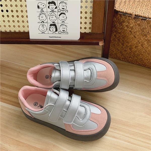 Giày Thể Thao Vải Bố Khóa Dán In Hình Gấu Phong Cách retro