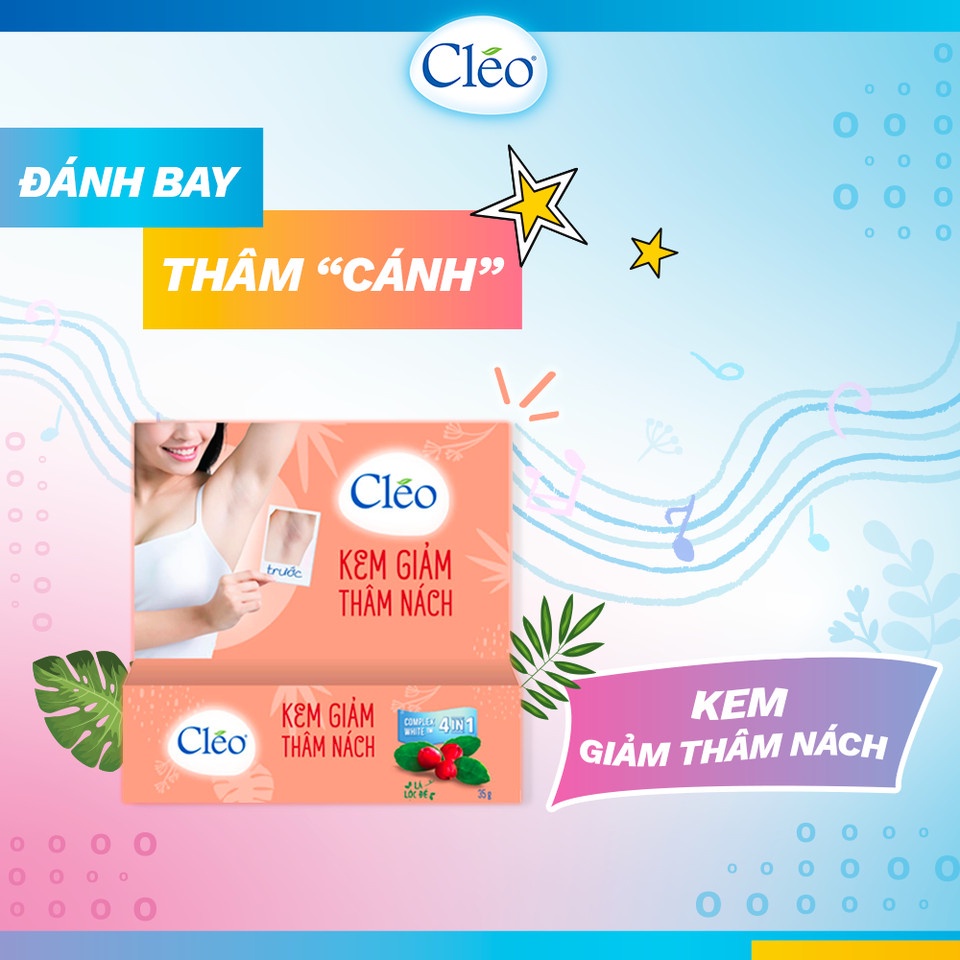 Bộ đôi Kem Giảm Thâm Nách Cléo 35g và Kem Tẩy Lông Cleo 50g cho da thường an toàn, da sáng mềm mịn