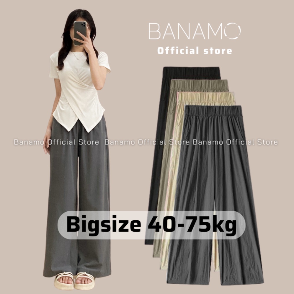 Quần ống rộng nữ Banamo Fashion quần gió nhăn cạp chun co giãn 992 | BigBuy360 - bigbuy360.vn