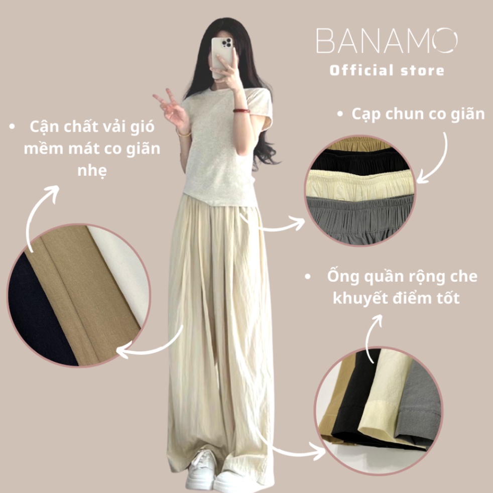 Quần ống rộng nữ Banamo Fashion quần gió nhăn cạp chun co giãn 992 | BigBuy360 - bigbuy360.vn