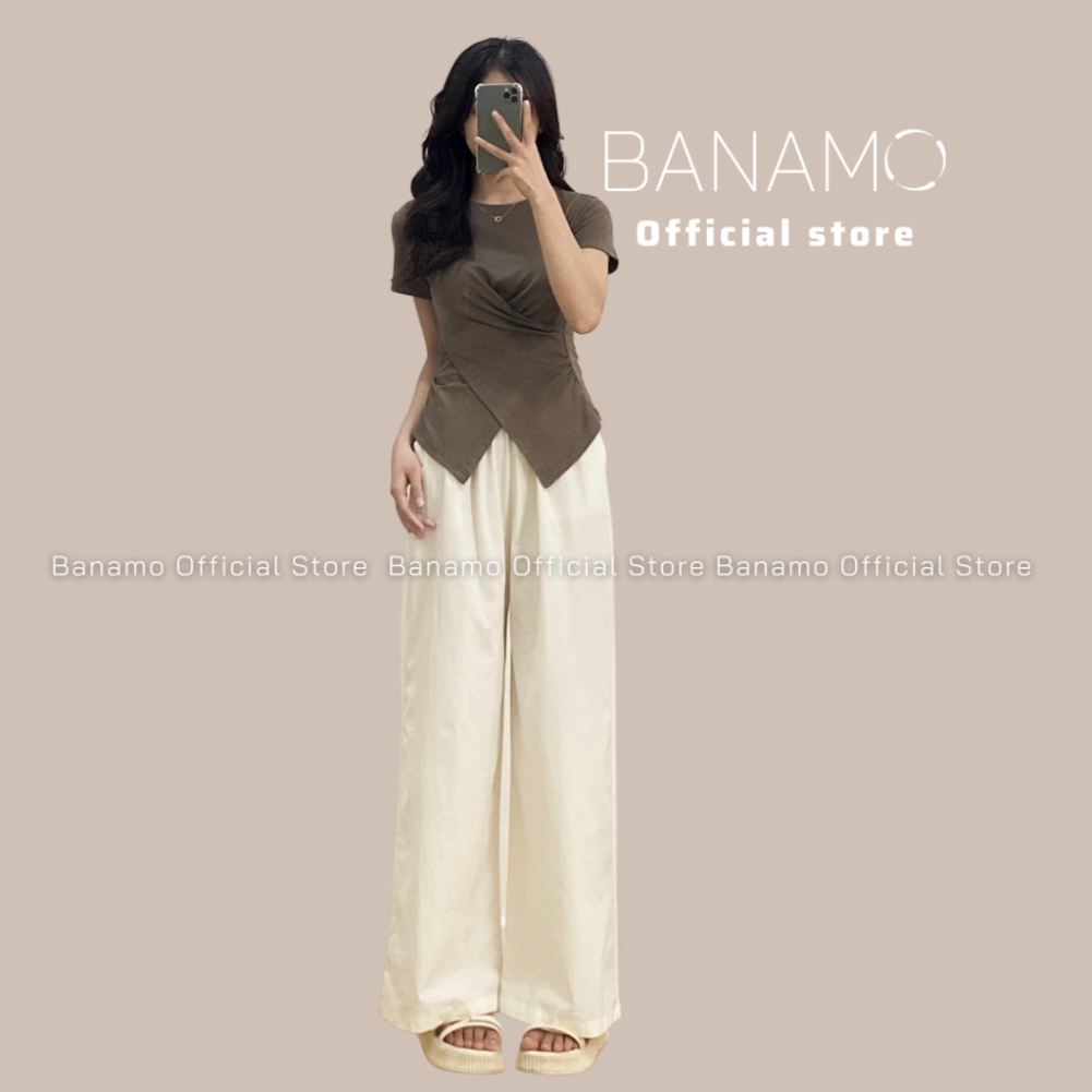 Quần ống rộng nữ Banamo Fashion quần gió nhăn cạp chun co giãn 992 | BigBuy360 - bigbuy360.vn