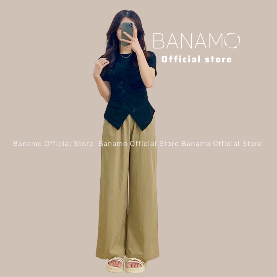 Quần ống rộng nữ Banamo Fashion quần gió nhăn cạp chun co giãn 992 | BigBuy360 - bigbuy360.vn