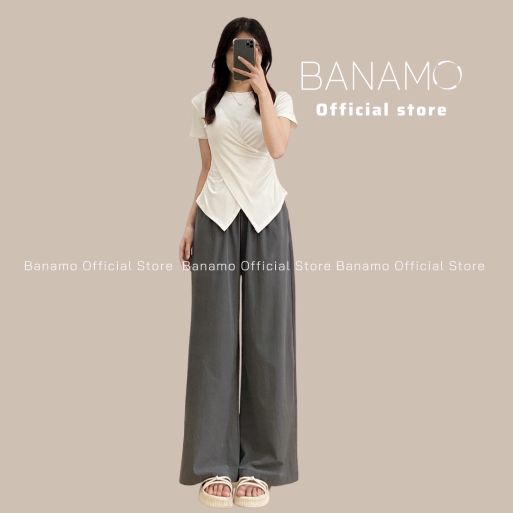 Quần ống rộng nữ Banamo Fashion quần gió nhăn cạp chun co giãn 992 | BigBuy360 - bigbuy360.vn