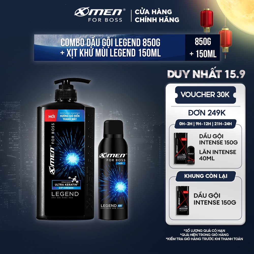 Combo Dầu gội với Ultra Keratin 850g và Xịt khử mùi X-Men for Boss 150ml Legend hương gió biển thanh mát
