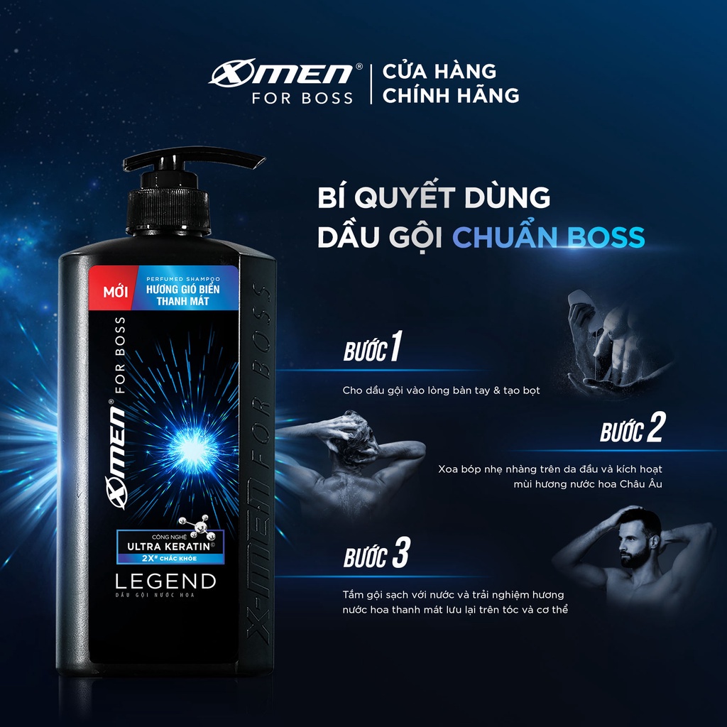 Combo Dầu gội với Ultra Keratin 850g và Xịt khử mùi X-Men for Boss 150ml Legend hương gió biển thanh mát