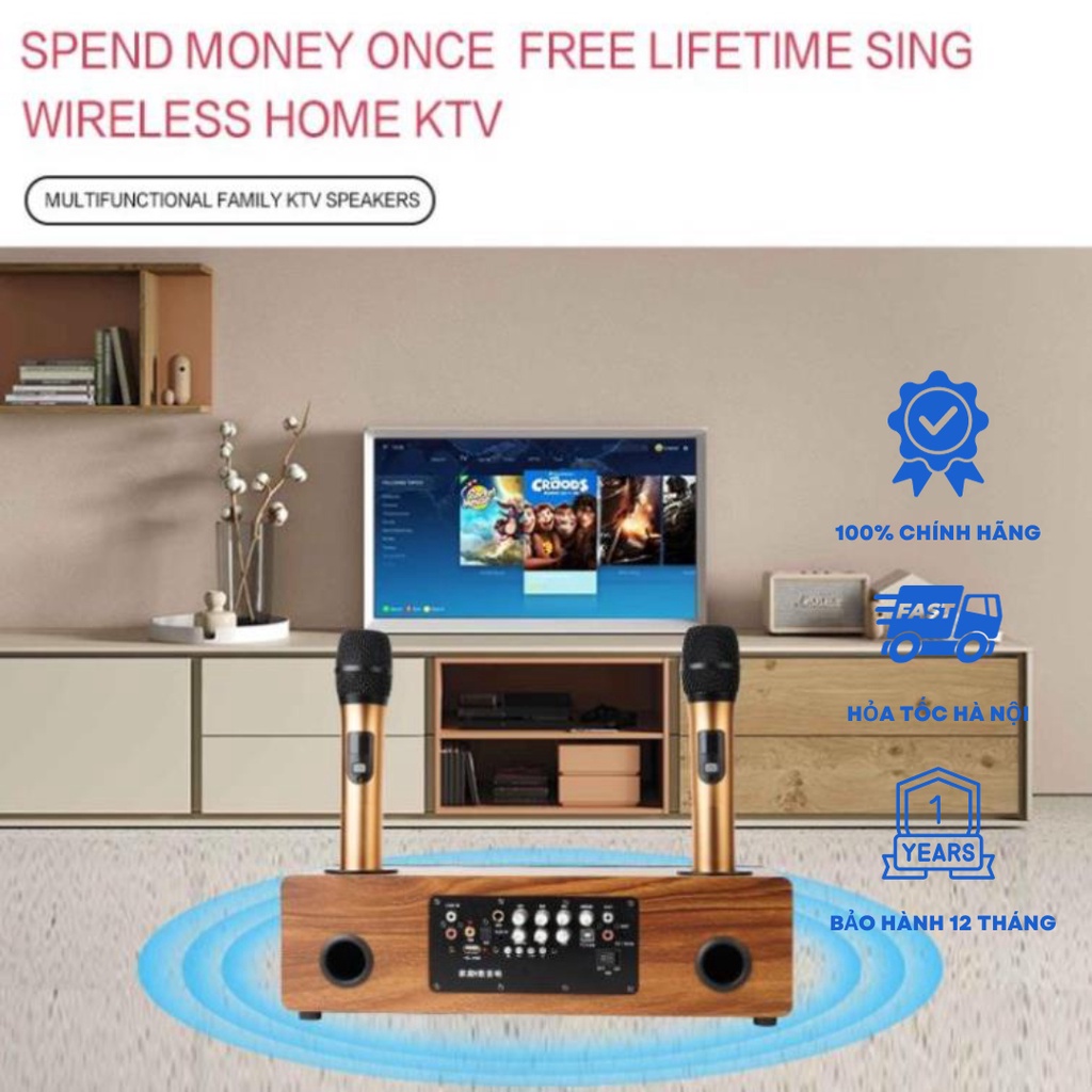 Bộ Loa Karaoke ONTEKCO A300 gia đình Bluetooth Kèm bộ 2 Micro không dây Siêu trầm cao cấp