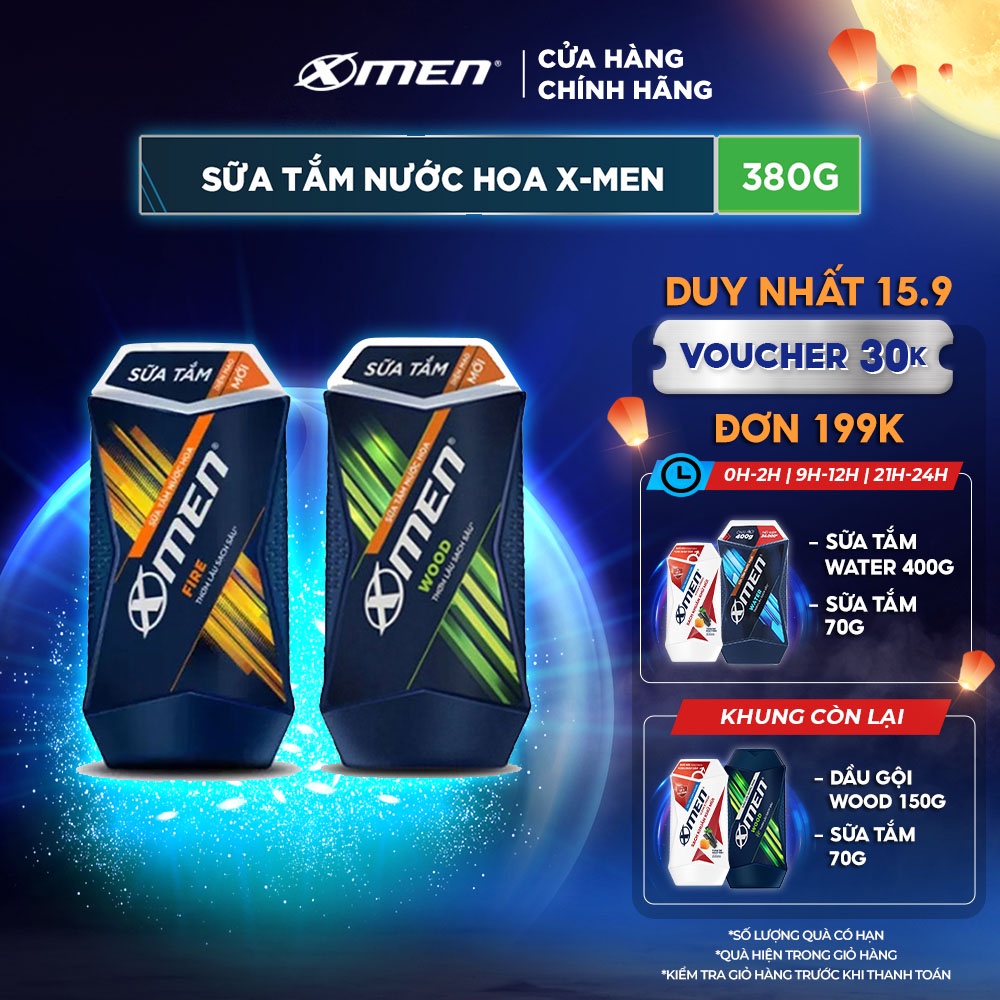 Sữa tắm nước hoa Xmen 380g - 2 mùi hương nam tính, sạch sâu và lưu hương 12H