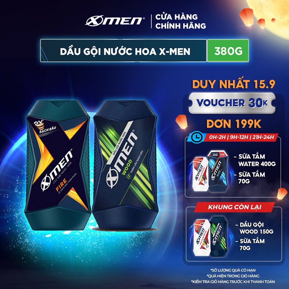 Dầu gội nước hoa Xmen 380g - 2 mùi hương nam tính, 2x sạch sâu và lưu hương 12h