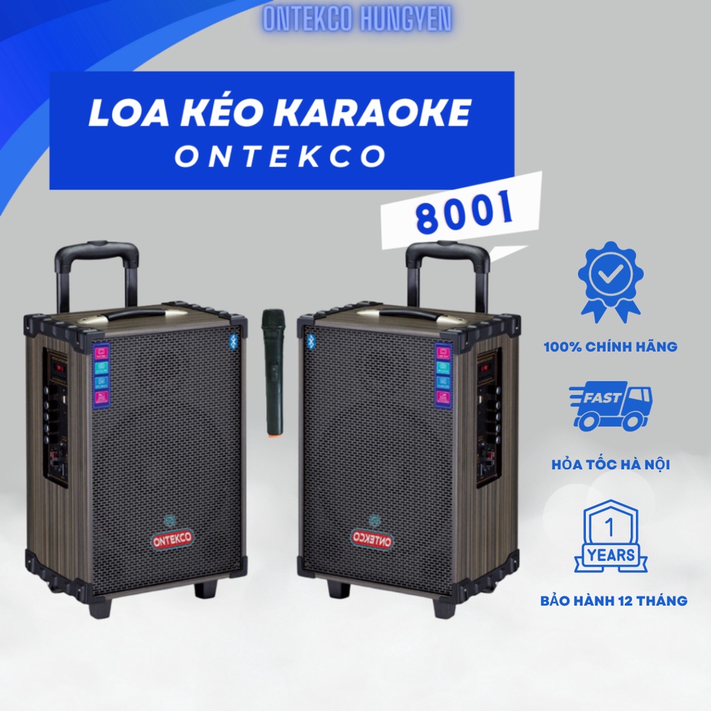 Loa kéo bluetooth ONTEKCO 8001 bass 20 di động Tặng kèm 1 mic không dây Thùng gỗ cao cấp Bảo hành 12 tháng chính hãng