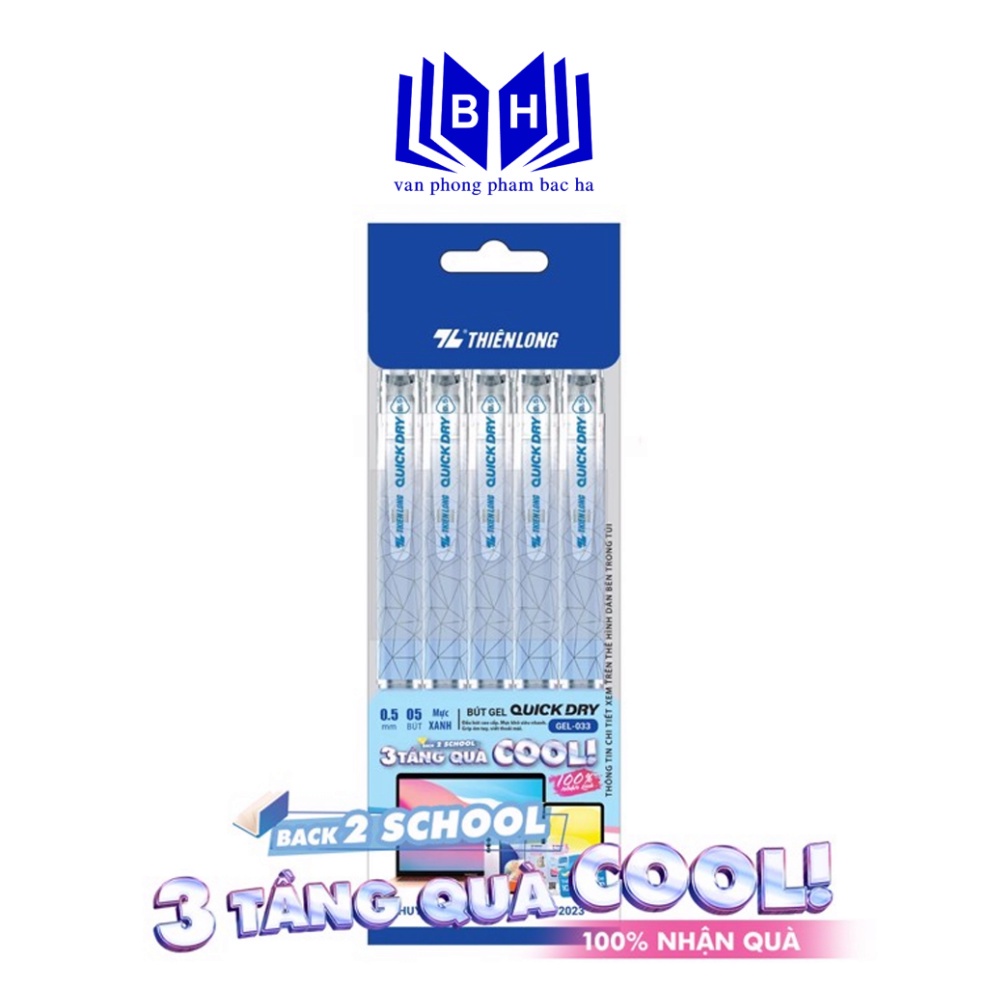 Bút gel Quick Dry Thiên Long GEL-033 ngòi 0.5mm - Mực khô siêu nhanh - Mực xanh