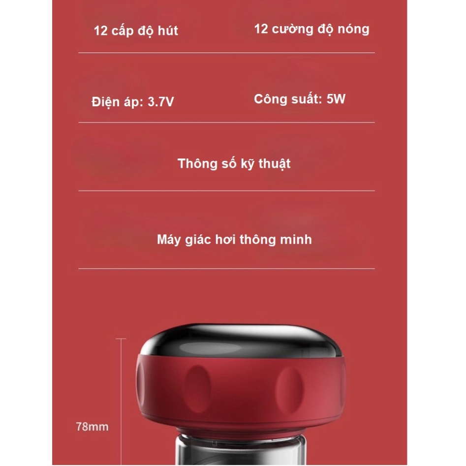 Máy massage giác hơi cầm tay có pin sạc 12 cấp độ hút giác hơi và cấp nhiệt giúp giảm đau nhức và lưu thông khí huyết