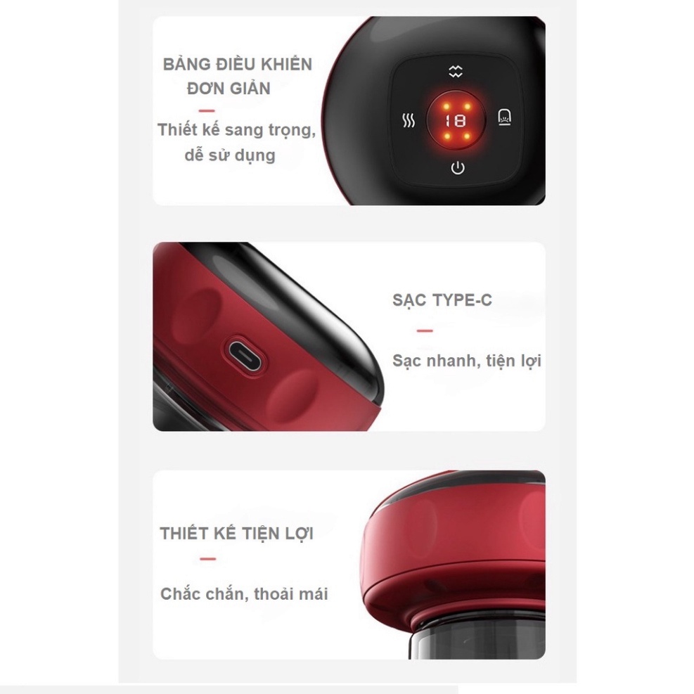 Máy massage giác hơi cầm tay có pin sạc 12 cấp độ hút giác hơi và cấp nhiệt giúp giảm đau nhức và lưu thông khí huyết