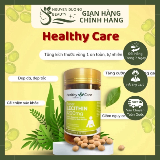 [CHÍNH HÃNG]  Mầm đậu nành Healthy Care Super Lecithin 1200mg-Lọ 100v