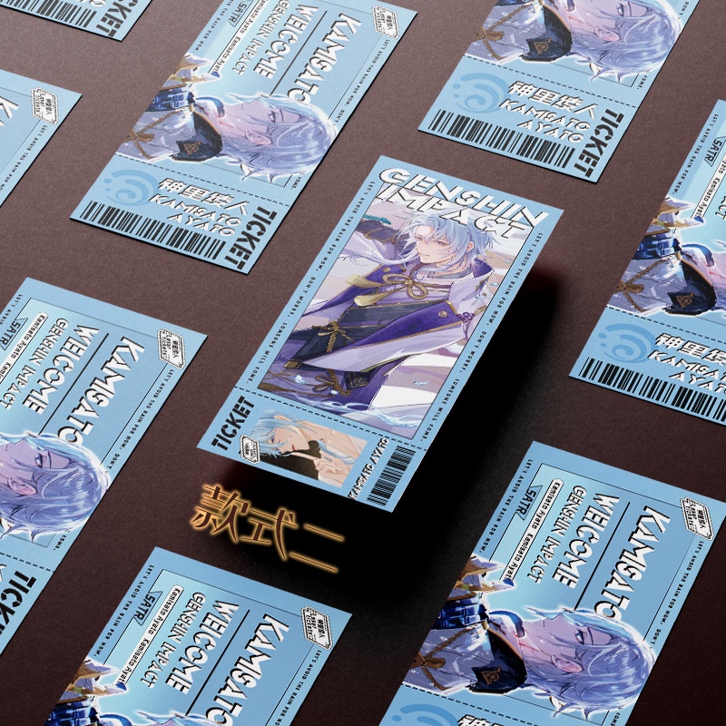 Hộp 16 Bookmark Kamisato Ayato / Genshin Impact | Bookmark 2 mặt đánh dấu trang vé thẻ laser có mạ vàng 2023