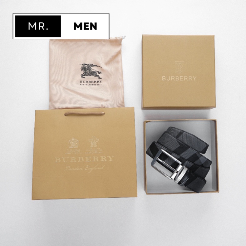Thắt lưng Nam Burberry Vân Nổi Da Bò Thật Mặt Titanium Ko Gỉ , Nịt nam vương quyền - thắt lưng khóa ghim Cao Cấp