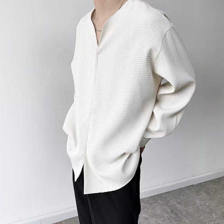 Áo Sơ Mi Tay Dài Cổ Chữ v Phong Cách Hàn Quốc Thời Trang Xuân Thu Cho Nam