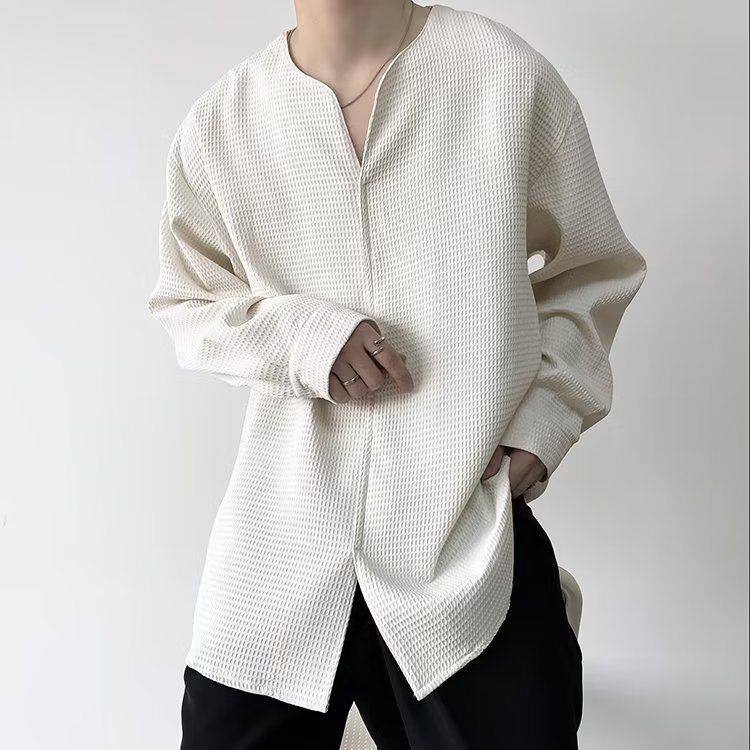 Áo Sơ Mi Tay Dài Cổ Chữ v Phong Cách Hàn Quốc Thời Trang Xuân Thu Cho Nam