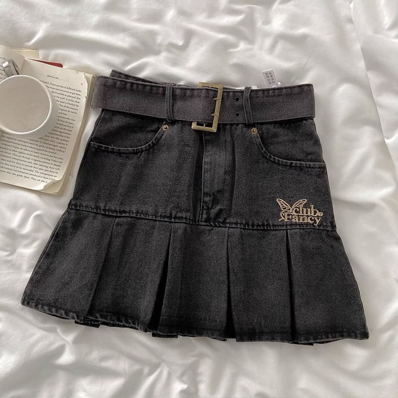 Chân Váy denim Chữ a Lưng Cao Thêu Bướm Xinh Xắn Dành Cho Nữ