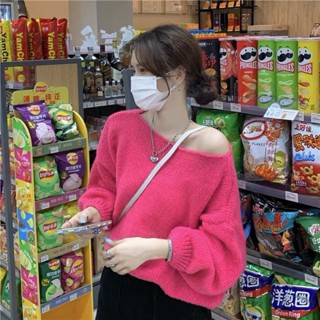  Jiashucheng Áo sweater Trễ Vai Dáng Rộng Tay Phồng Dày Màu Trơn Kiểu Hàn Quốc Thời Trang Mùa Thu Cho Nữ 