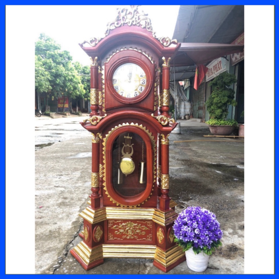 Đồng hồ cây trang trí phòng khách quả lắc gỗ hương cao 107cm