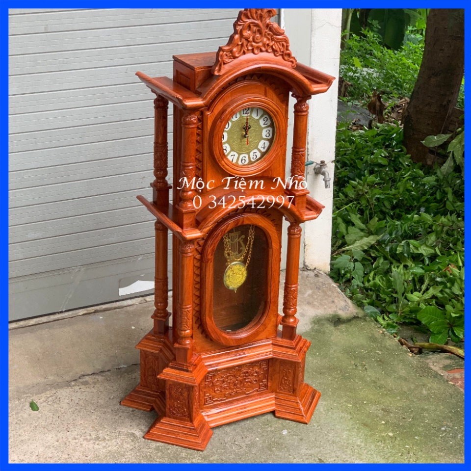 Đồng hồ cây trang trí phòng khách quả lắc gỗ hương cao 107cm