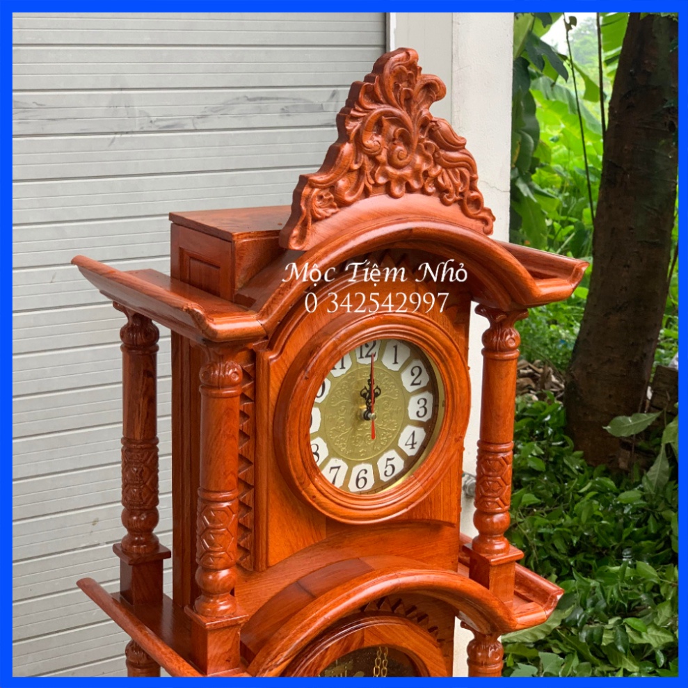 Đồng hồ cây trang trí phòng khách quả lắc gỗ hương cao 107cm