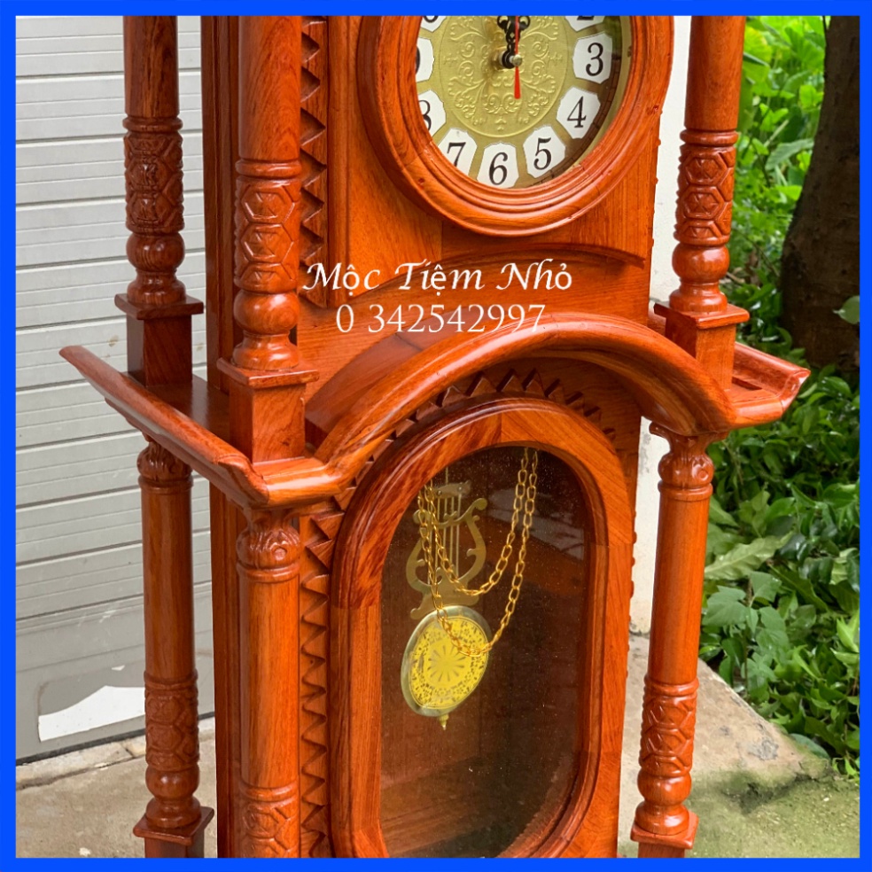 Đồng hồ cây trang trí phòng khách quả lắc gỗ hương cao 107cm